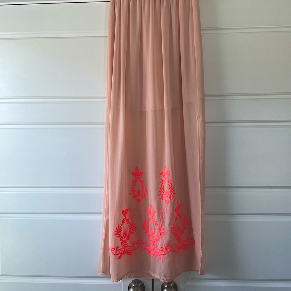 Long Sheer peach/hot pink skirt